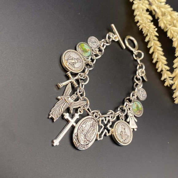 Silver Plated Religious Charm Bracelet - Picture 6 of 8